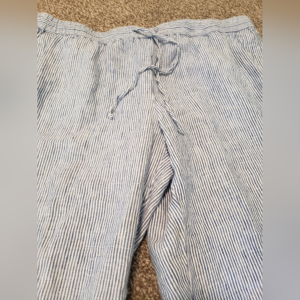 Talbots 100% Linen Pants Size 16W Blue and White Stripe - Picture 2 of 10